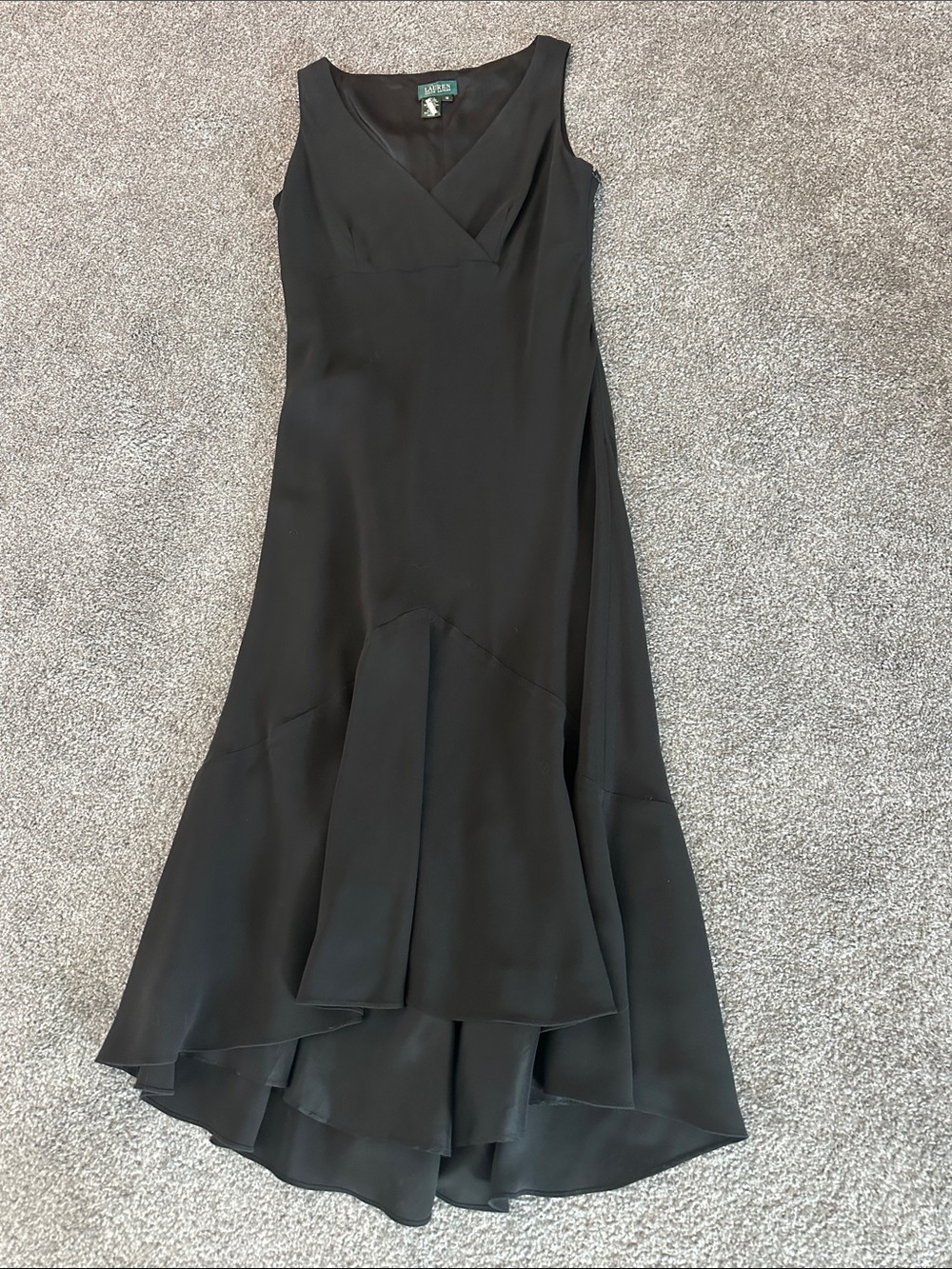 Ralph LaurenBlack Sleeveless High-Low V-Neck Dress